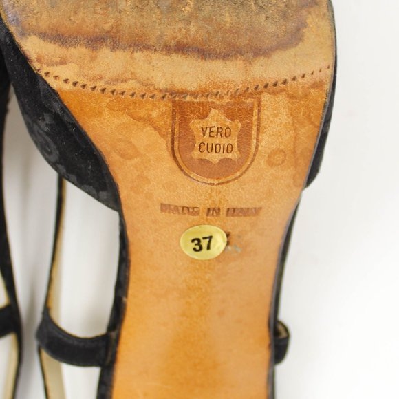 Vintage Gucci Black Fabric GG Monogram Print Slingback High Heels EU 37 Italy - Picture 12 of 12